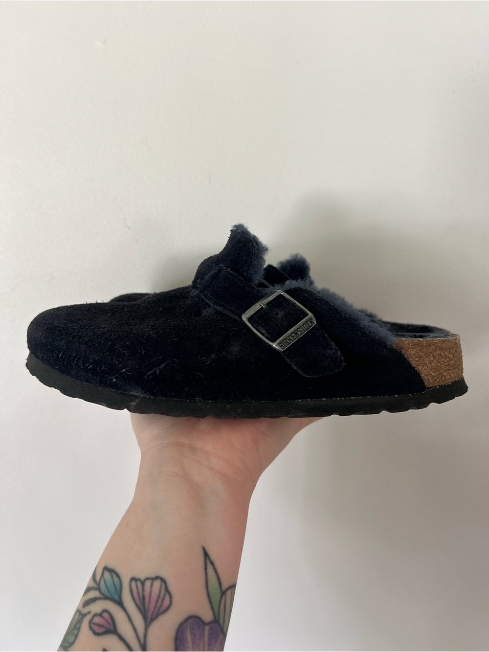 Birkenstock Boston Shearling Lined Suede Clogs Midnight Blue Size 38